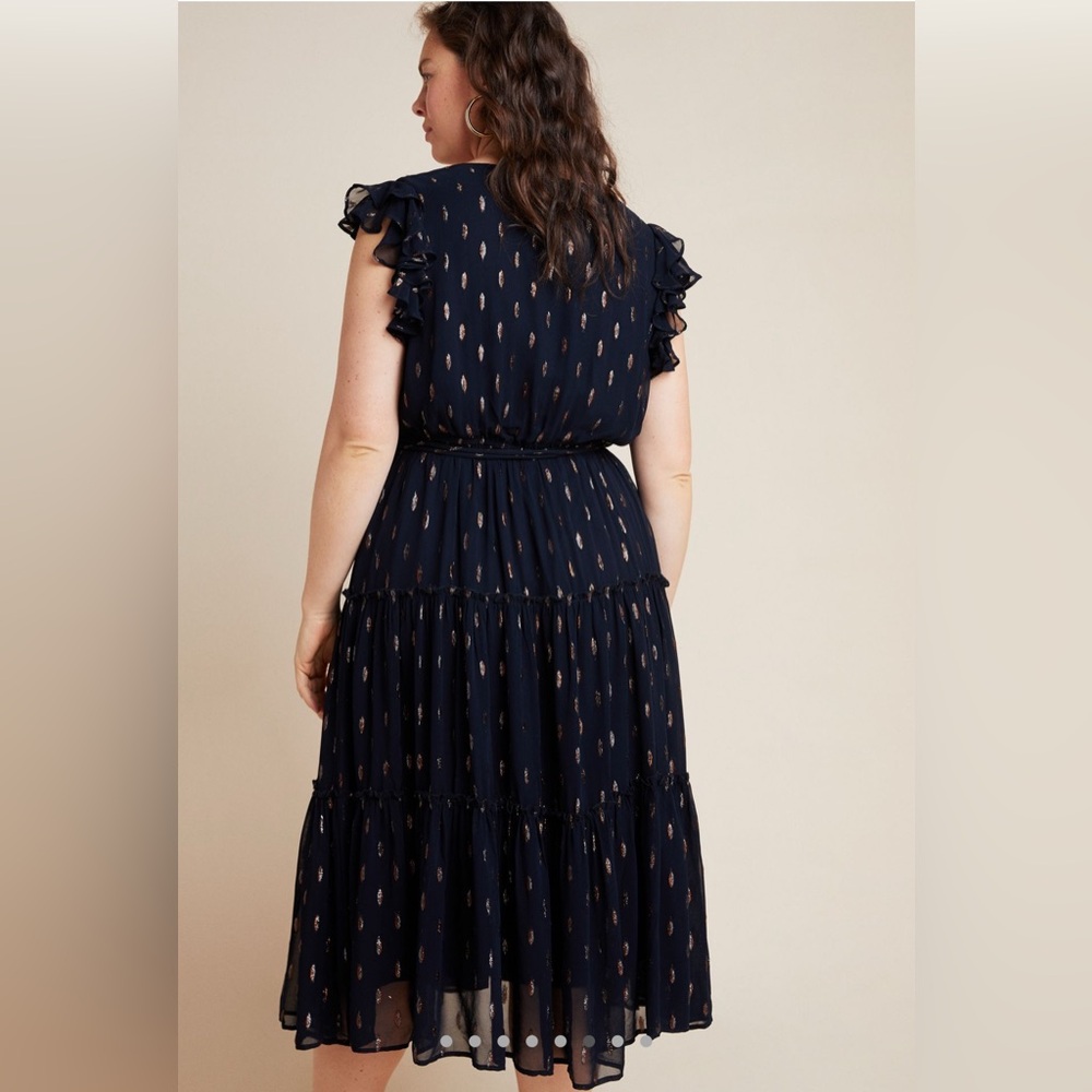NWT Anthropologie Midnight Shimmer Midi Dress (Navy Blue) // Size L - Picture 2 of 4
